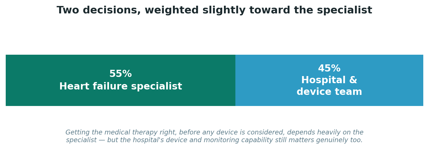 Chart: Two decisions, weighted slightly toward the specialist
